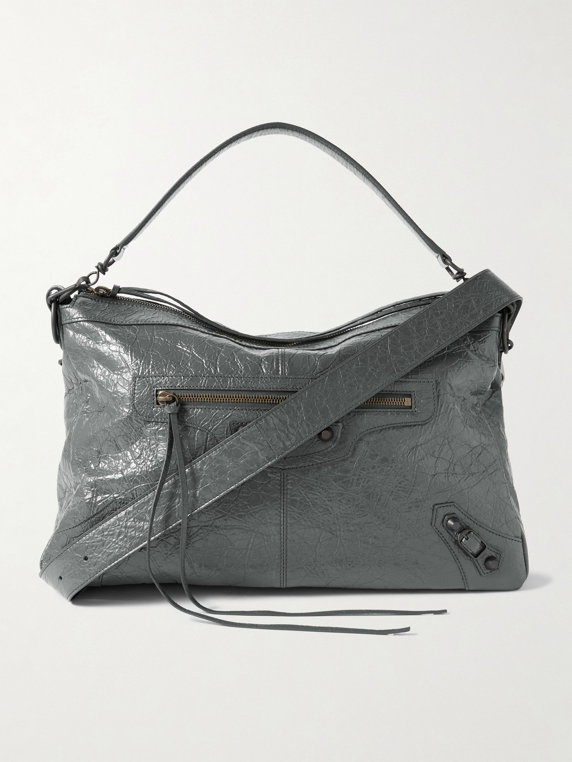 Balenciaga Balenciaga - Le City Moto Medium Embellished Crinkled-Leather Messenger Bag - Men - Gray aus 100% Leather in Gray