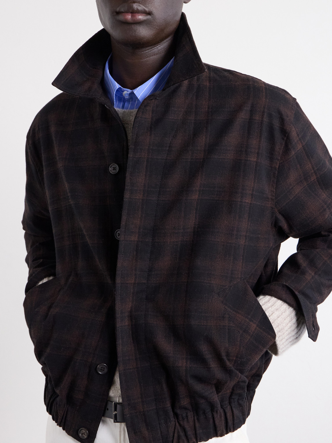Jean Brown Checked Cotton And Wool-Blend Jacket