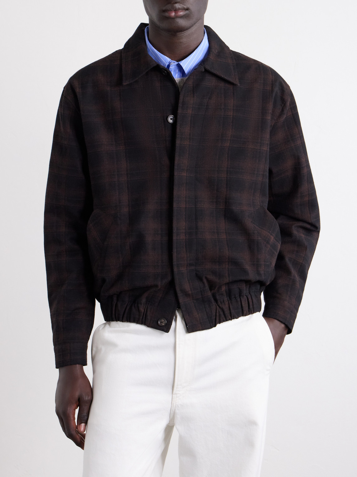 Jean Brown Checked Cotton And Wool-Blend Jacket