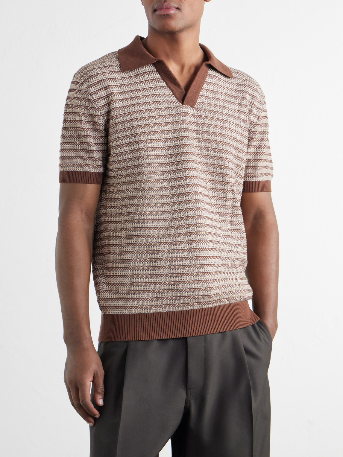 Rino Striped Cotton And Cashmere-Blend Polo Shirt