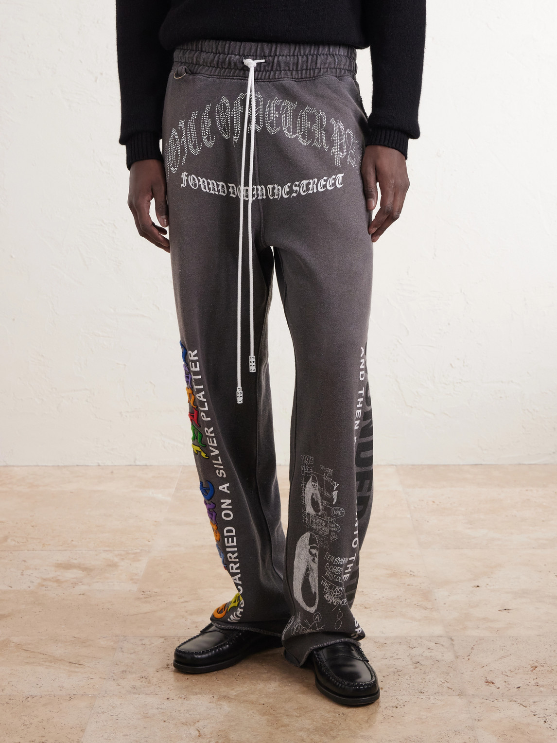 Bobby Driscoll Embellished Printed Cotton-Fleece Sweatpants