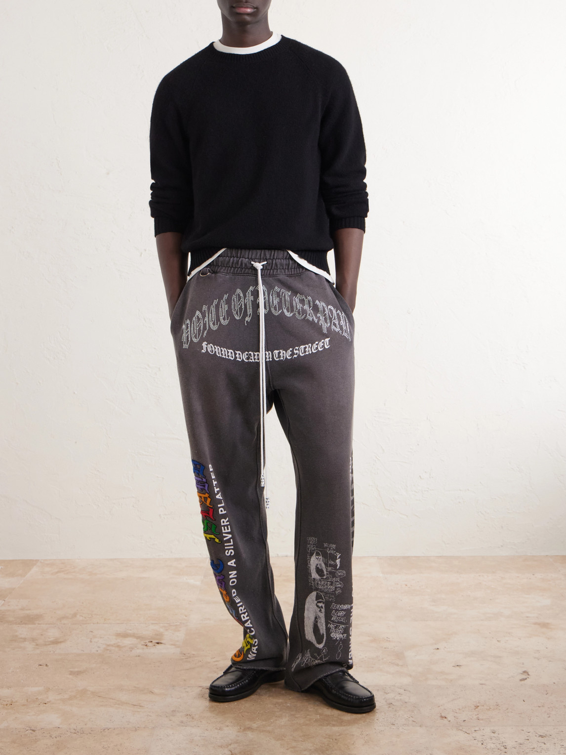 Bobby Driscoll Embellished Printed Cotton-Fleece Sweatpants