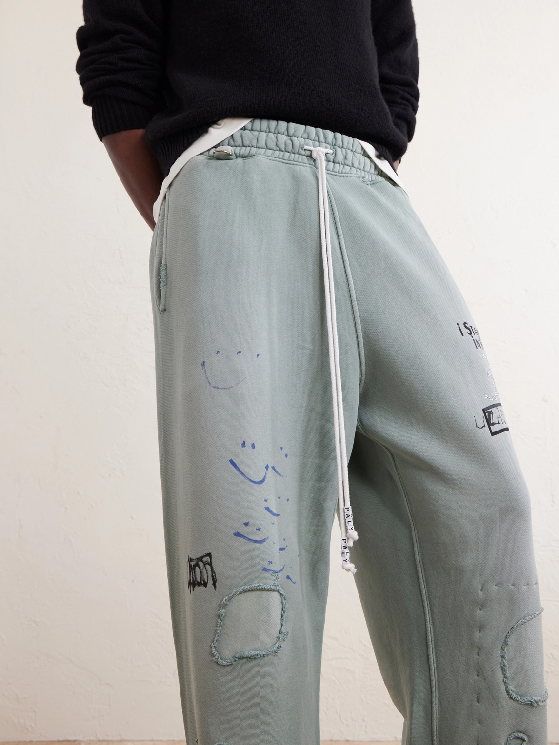 Alta Cienega Distressed Embellished Cotton-Fleece Sweatpants