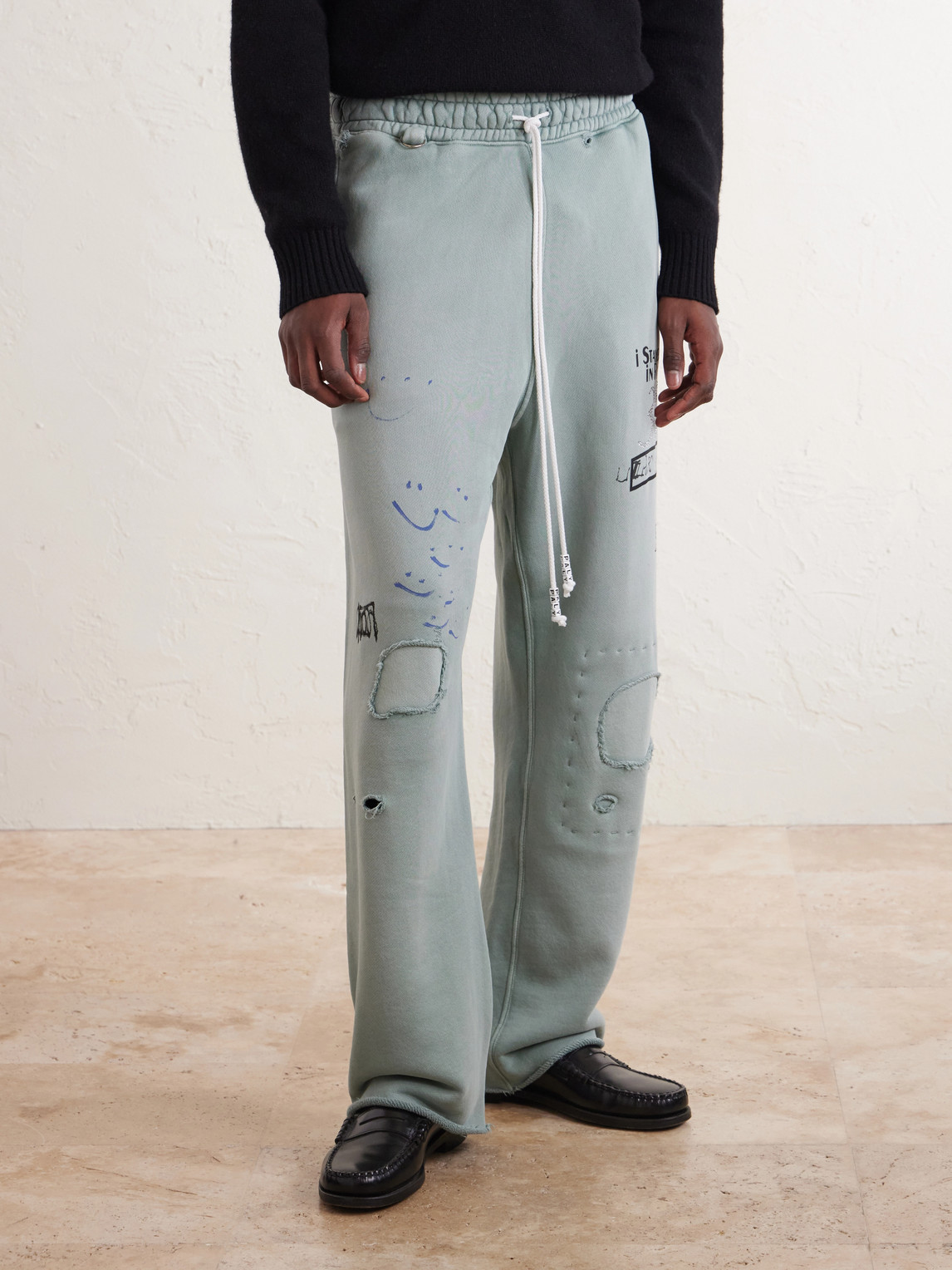 Alta Cienega Distressed Embellished Cotton-Fleece Sweatpants
