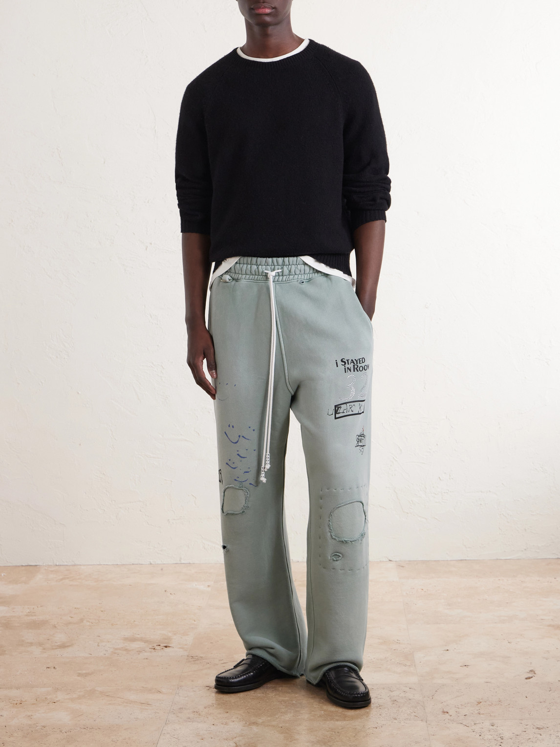 Alta Cienega Distressed Embellished Cotton-Fleece Sweatpants