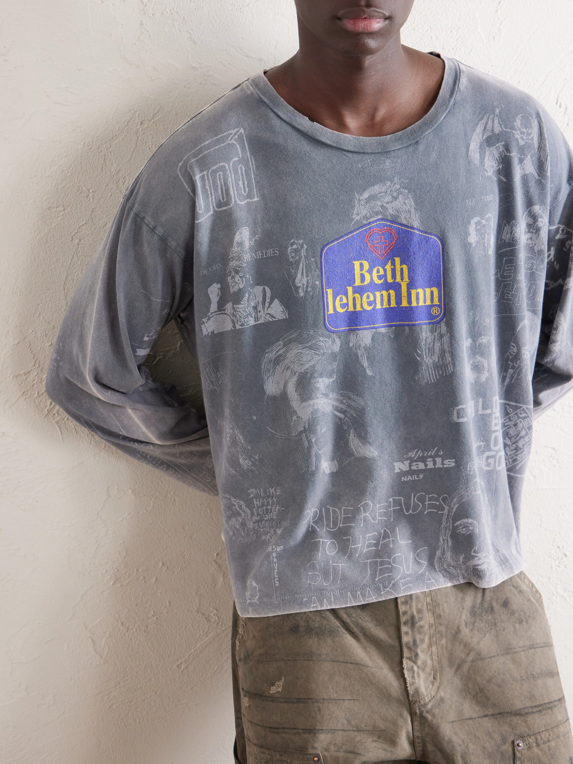 Bethlehem Inn Distressed Printed Cotton-Jersey Shirt
