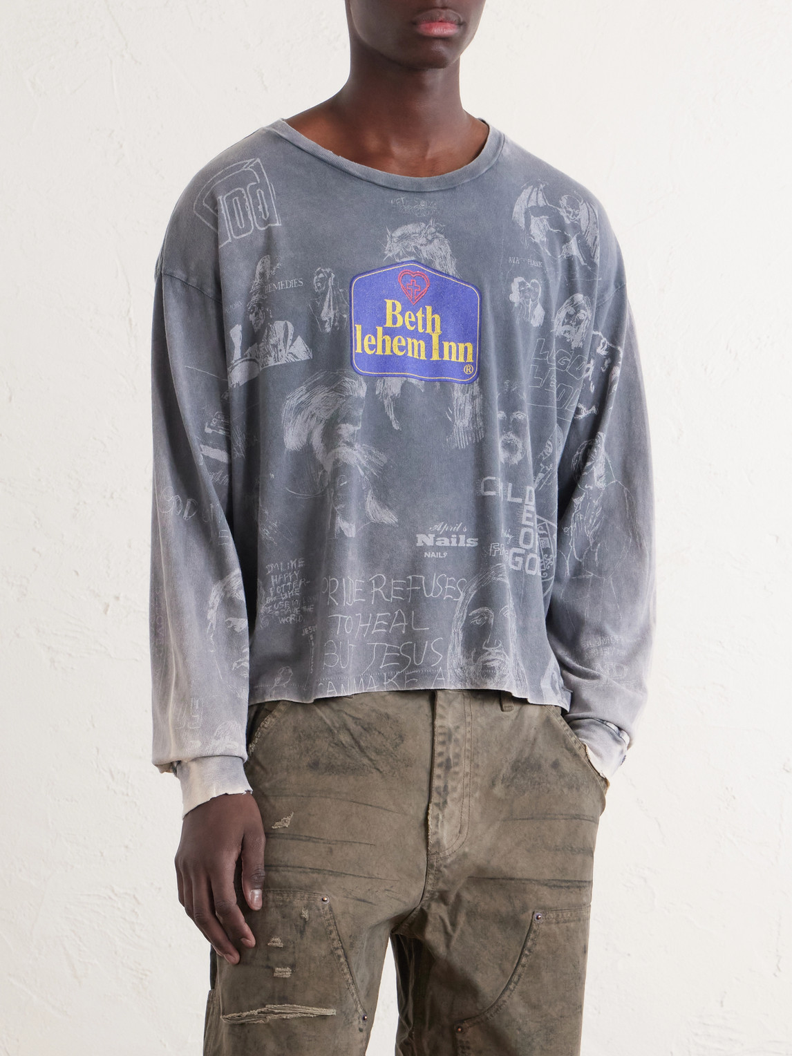 Bethlehem Inn Distressed Printed Cotton-Jersey Shirt