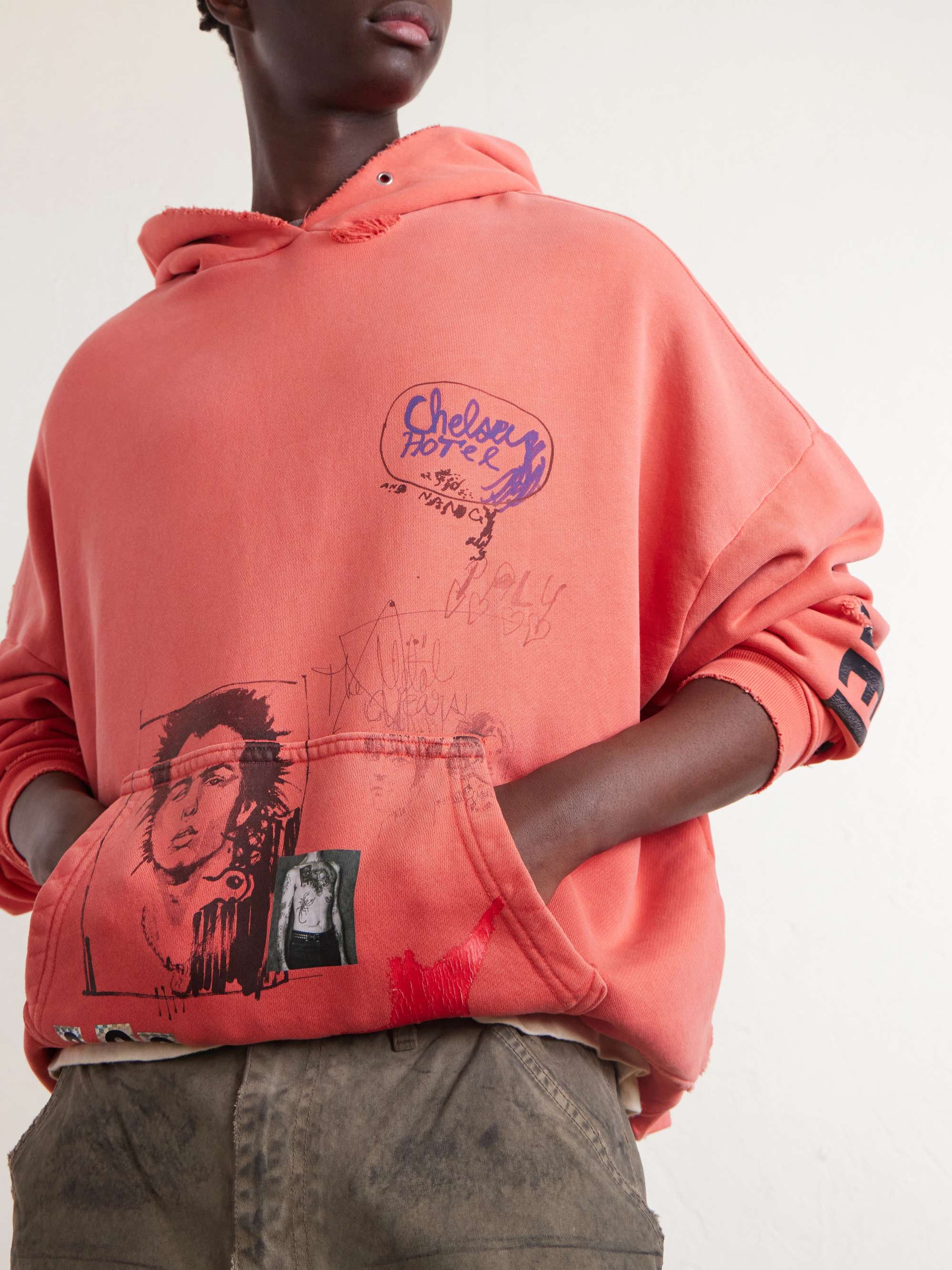 トップス Paly Hollywood Hoodie PALY HOLLYWOOD Chelsea Hotel Distressed Printed Cotton-Jersey