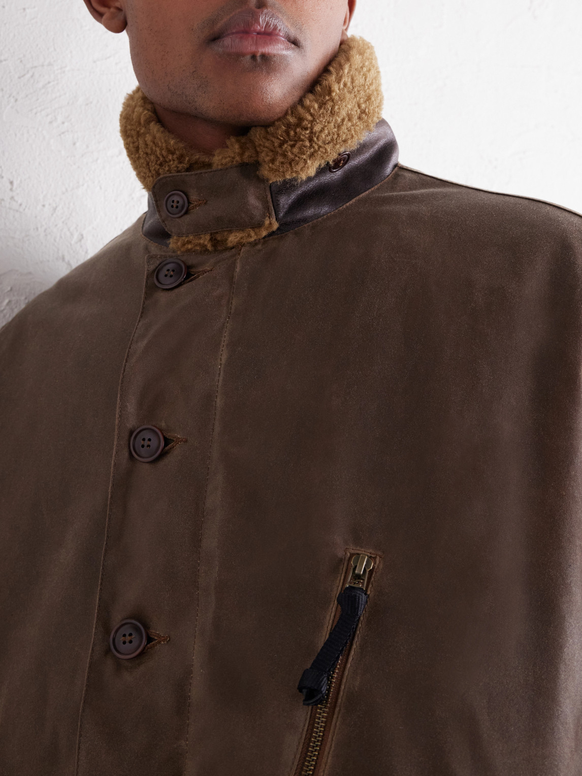 Macklow Plush-Trimmed Waxed-Cotton Jacket