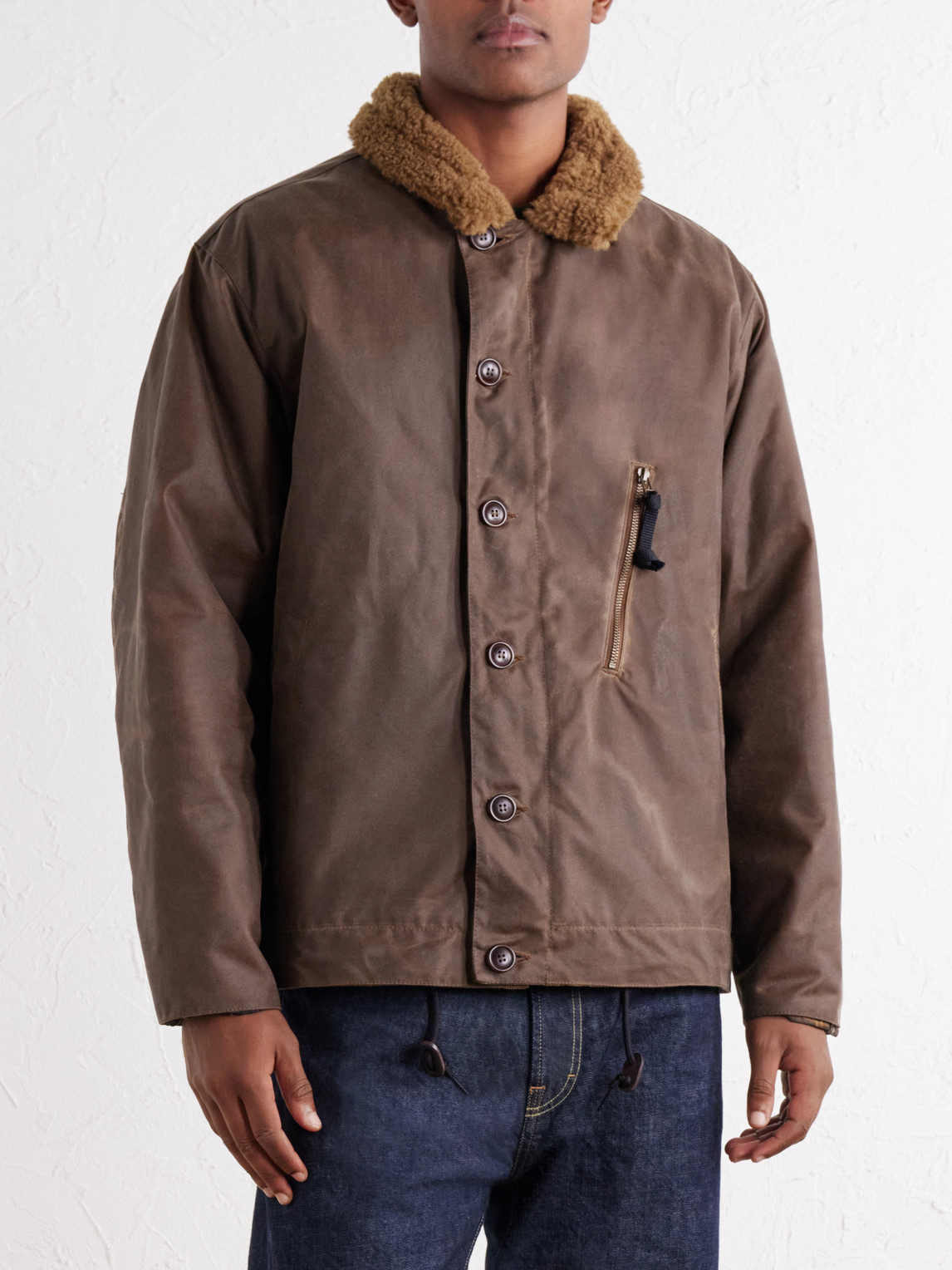 Macklow Plush-Trimmed Waxed-Cotton Jacket