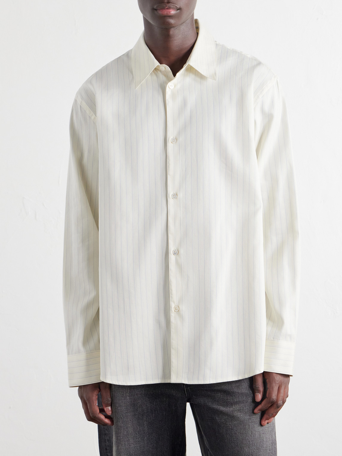 View Striped Silk And Cotton-Blend Shirt