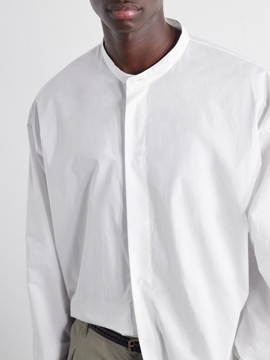 Grandad-Collar Cotton-Poplin Shirt