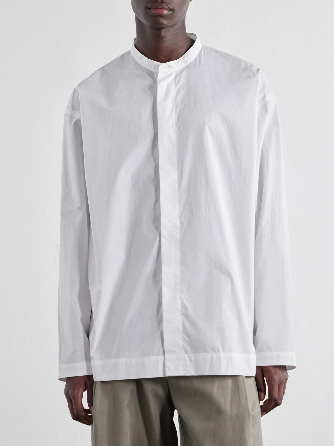 Grandad-Collar Cotton-Poplin Shirt