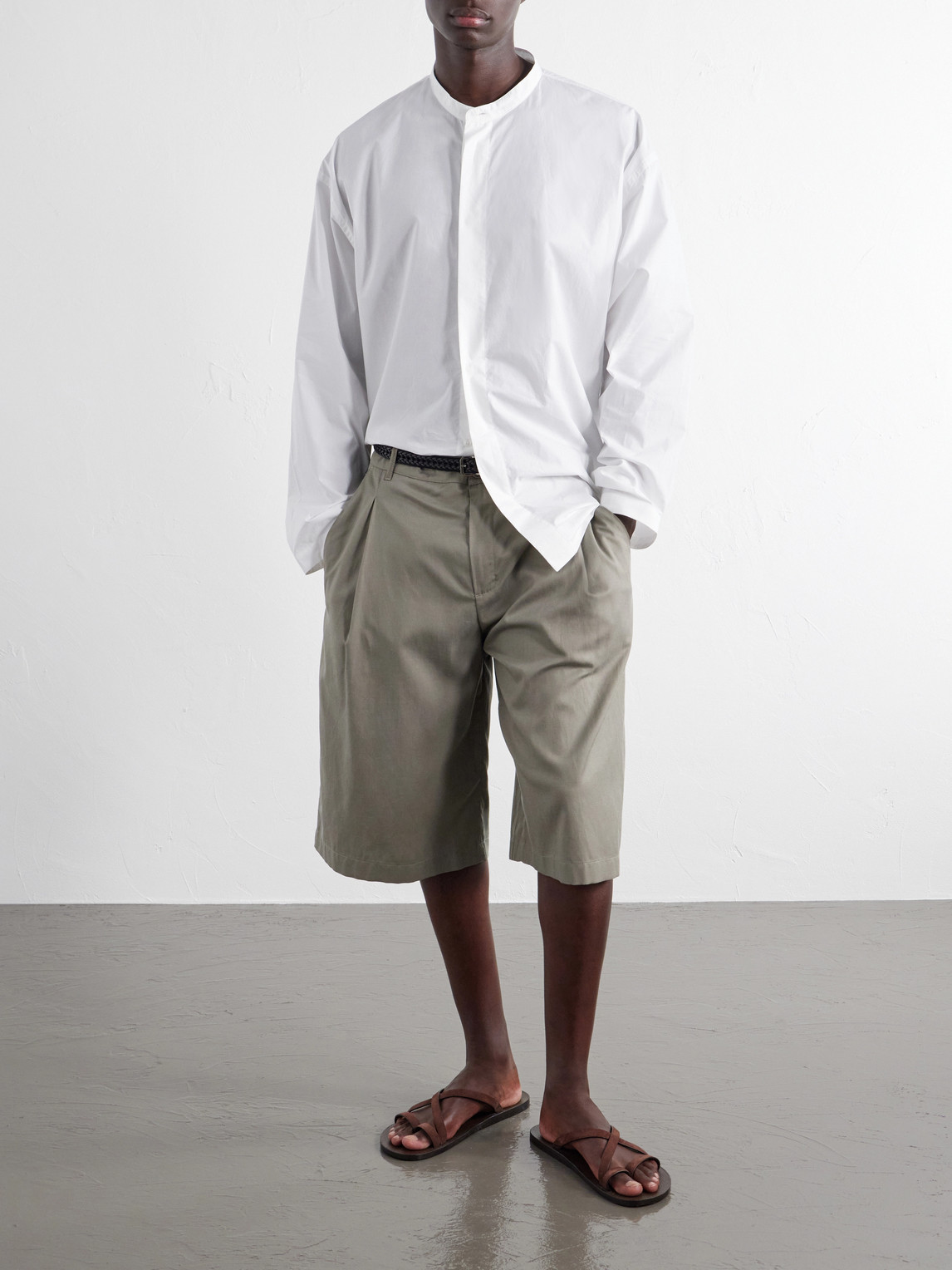 Grandad-Collar Cotton-Poplin Shirt