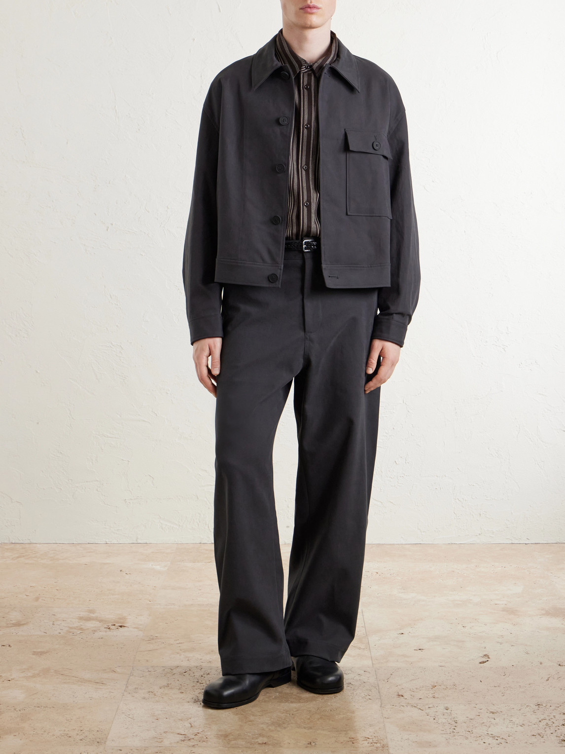 Barrel-Leg Cotton-Twill Trousers