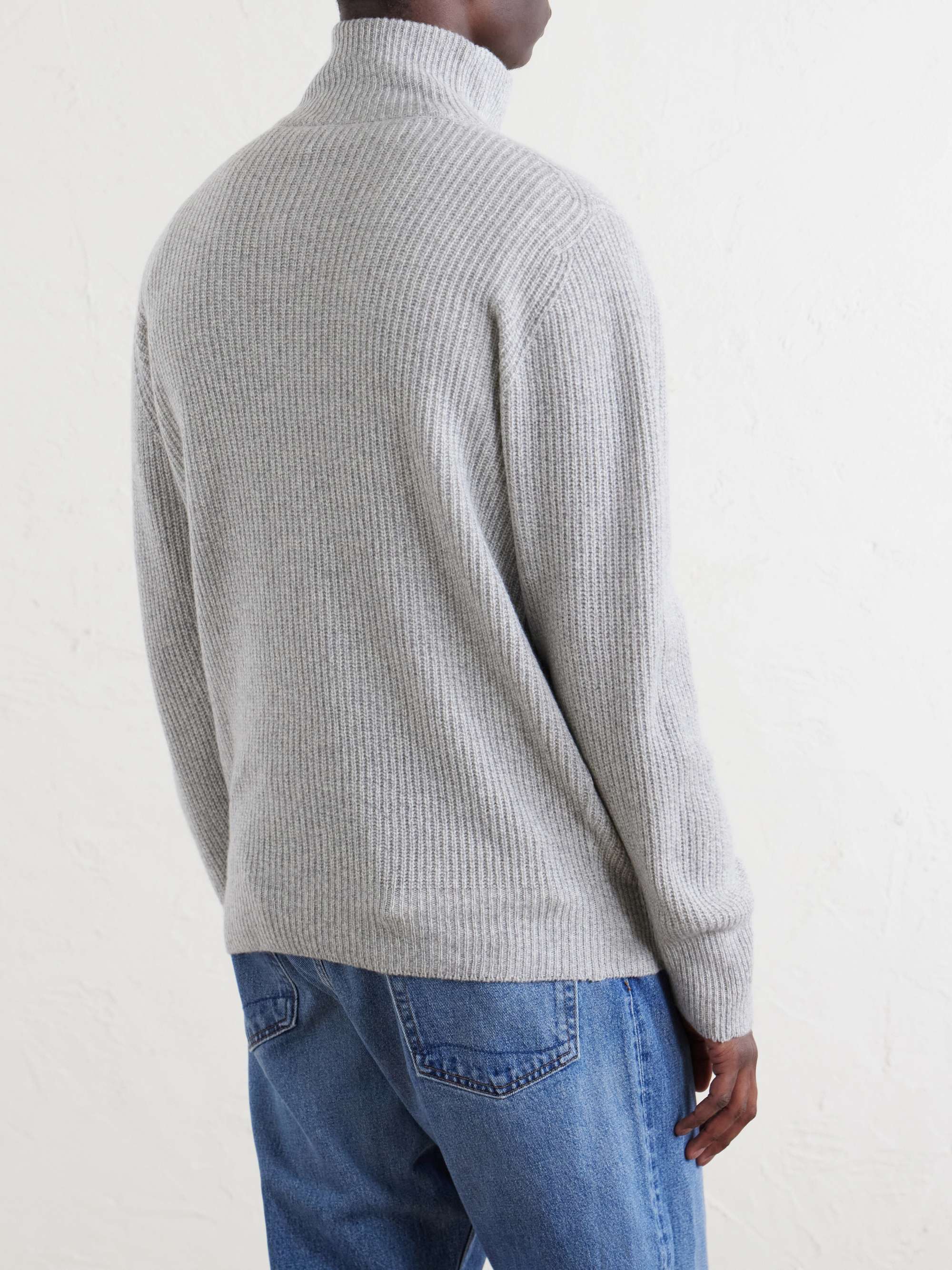 JOHN SMEDLEY Mallam Ribbed Recycled-Cashmere and Wool-Blend Zip-Up
