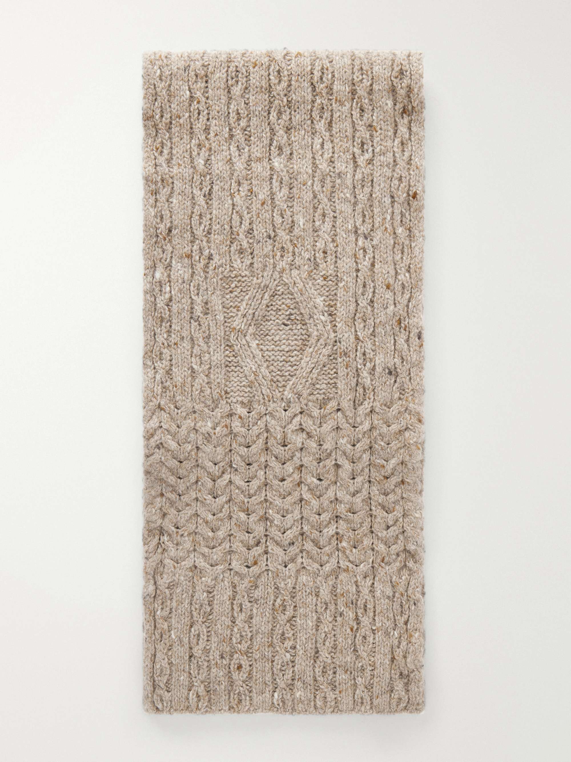 INIS MEÁIN Cable-Knit Donegal Merino Wool and Cashmere-Blend Scarf