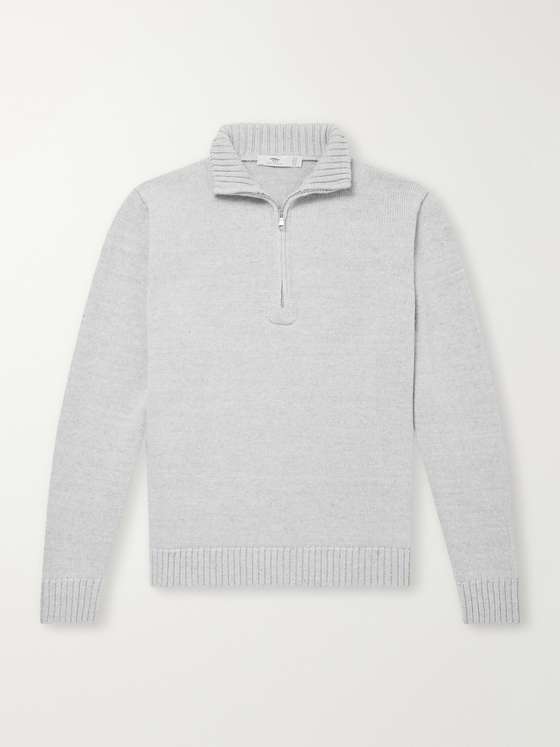 Inismein Wool and Linen-Blend Half-Zip Sweater