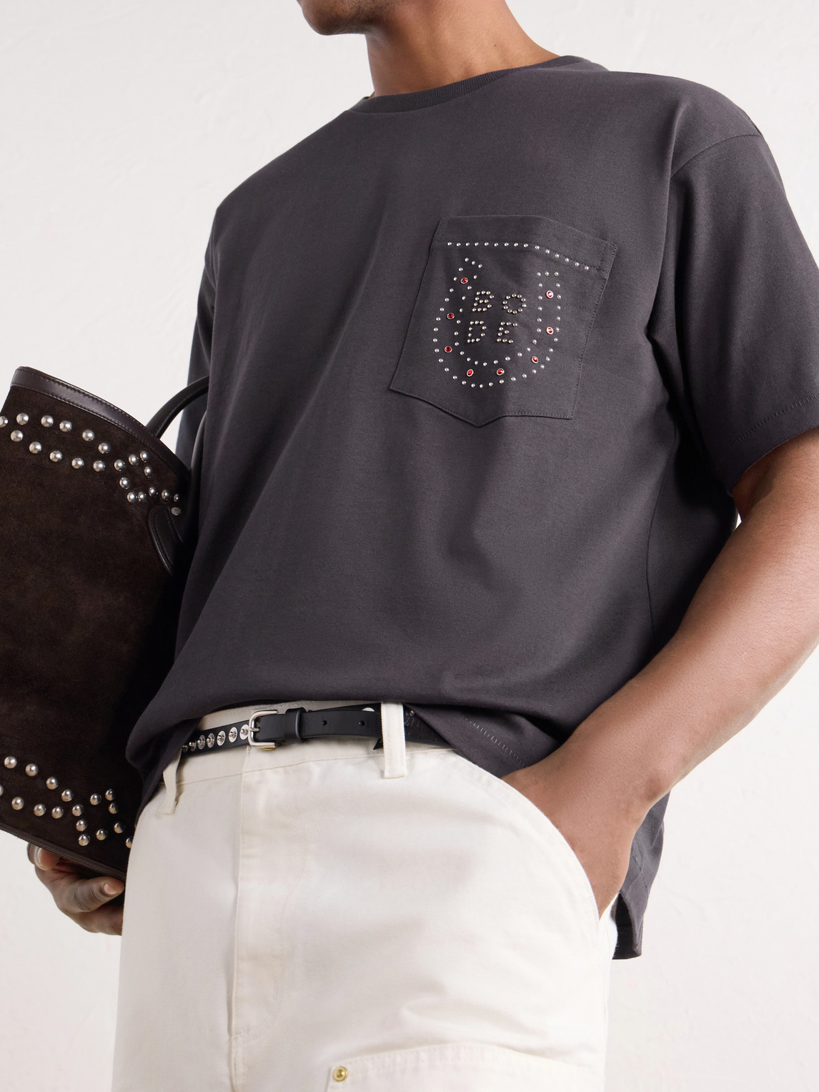 Studded Cotton-Jersey T-Shirt