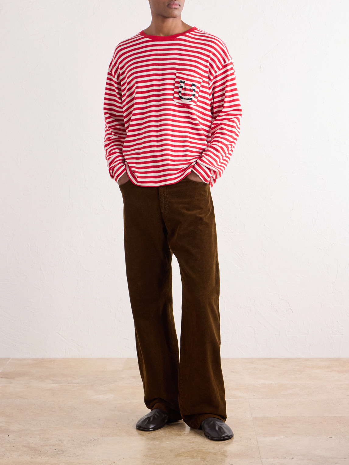 Logo-Embroidered Striped Ribbed Cotton-Jersey T-Shirt