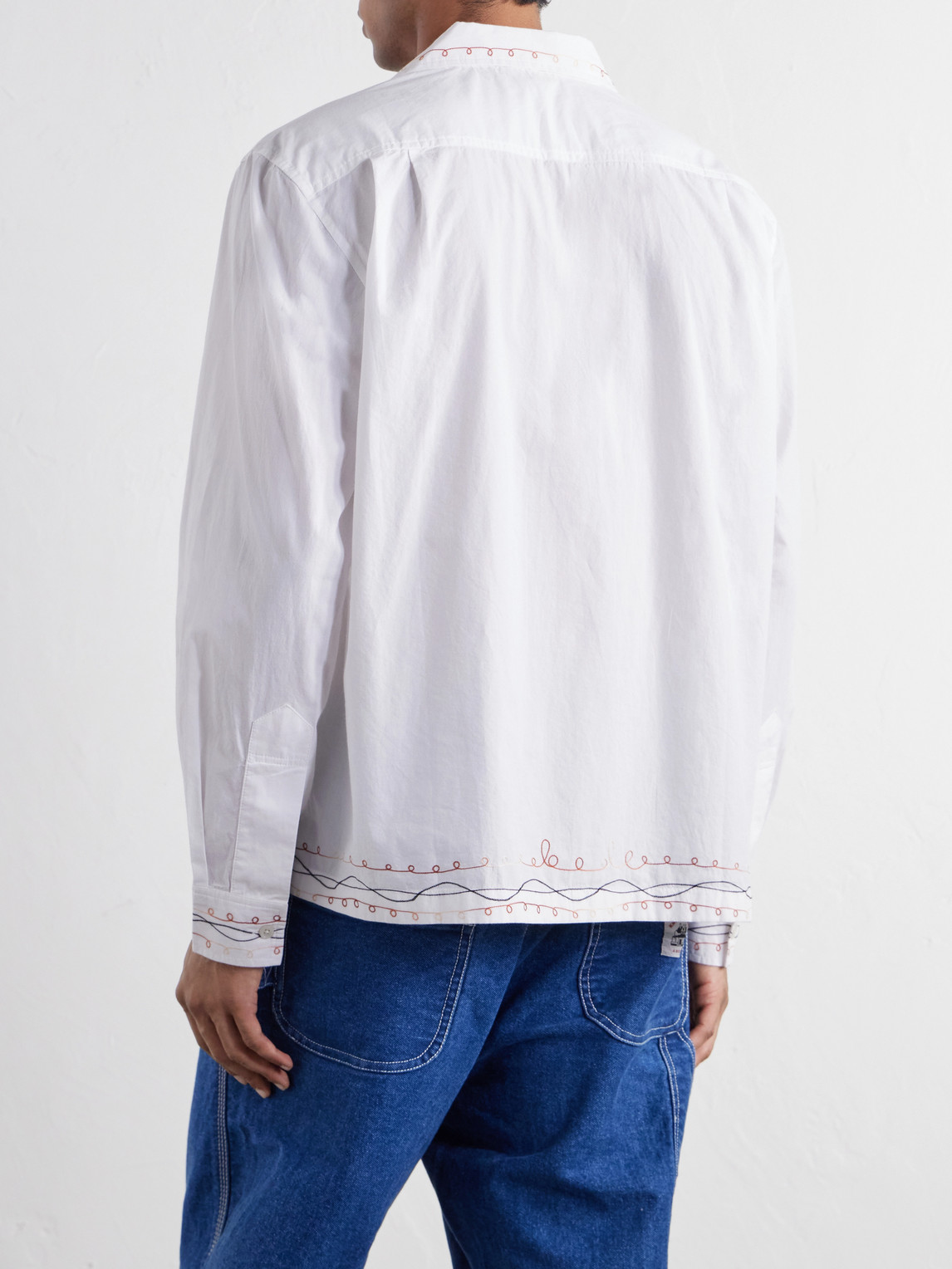 Camp-Collar Embroidered Cotton-Poplin Shirt