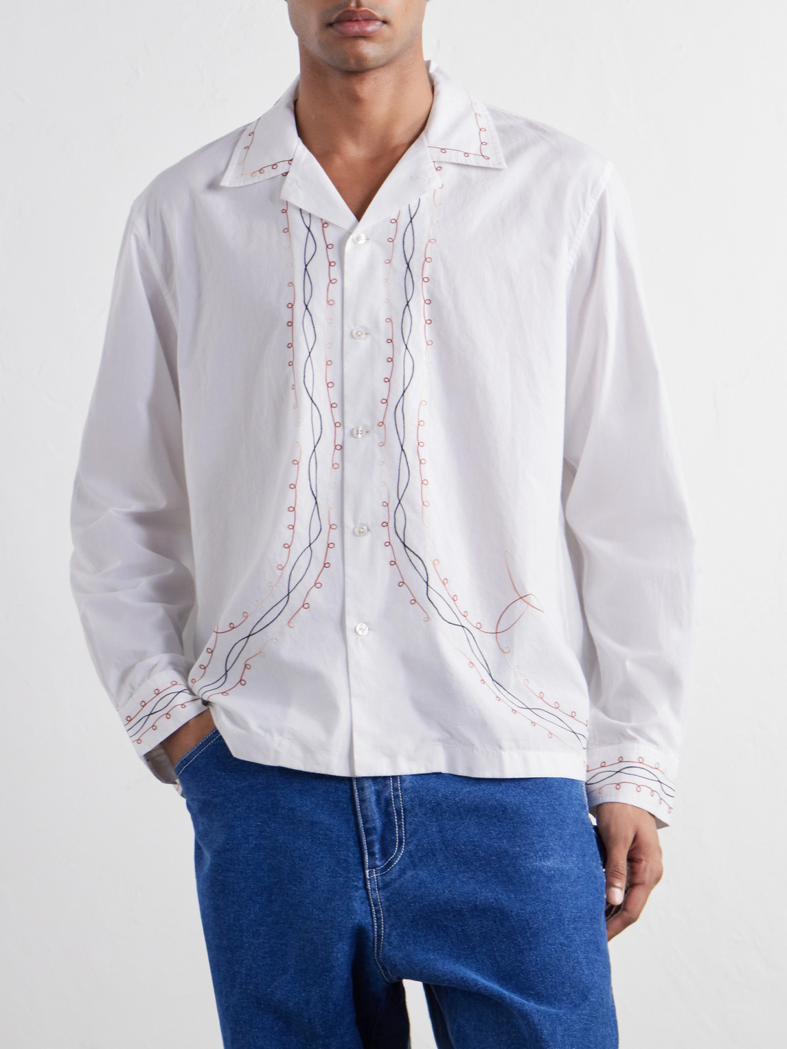 Camp-Collar Embroidered Cotton-Poplin Shirt