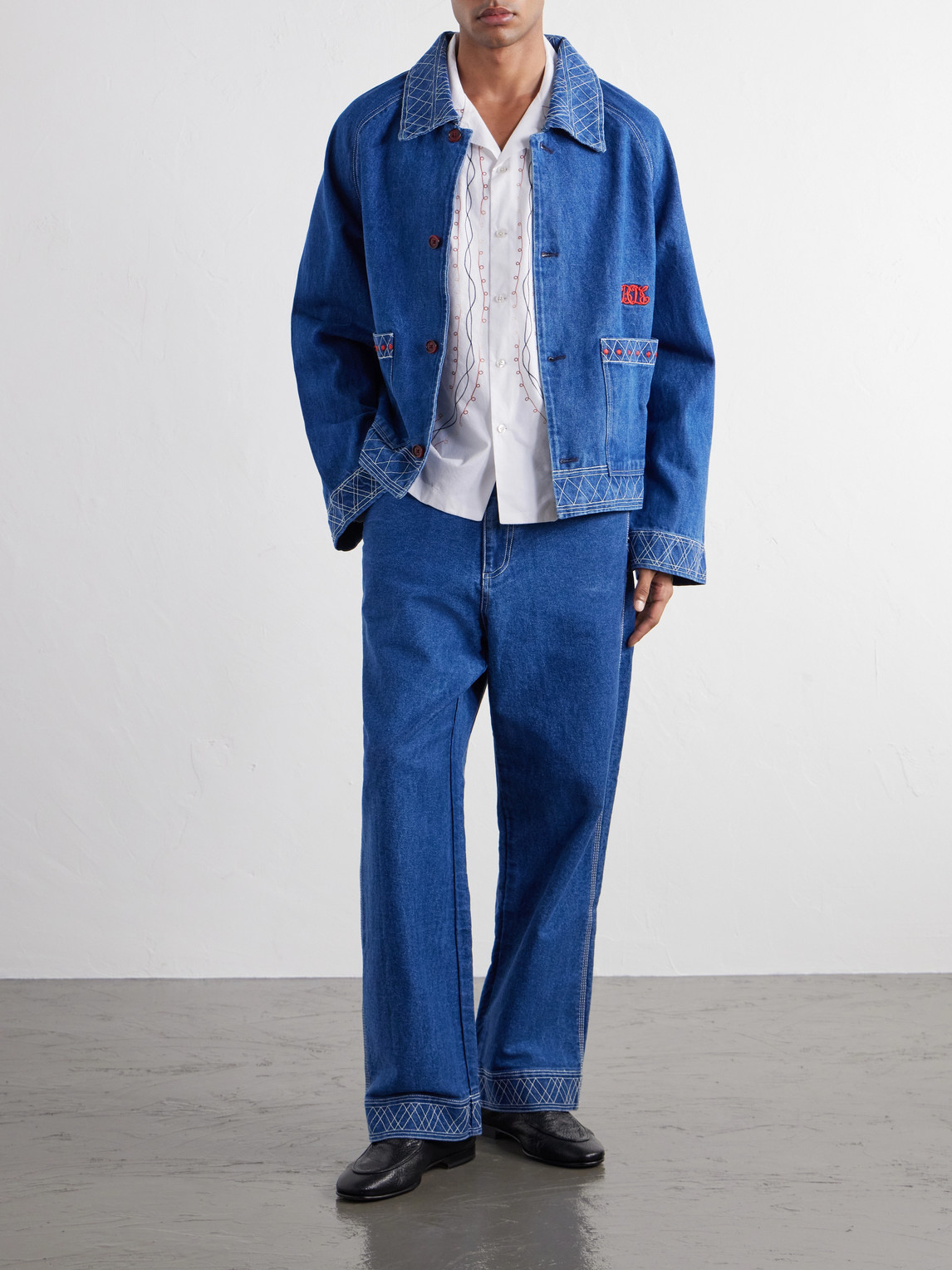 Camp-Collar Embroidered Cotton-Poplin Shirt