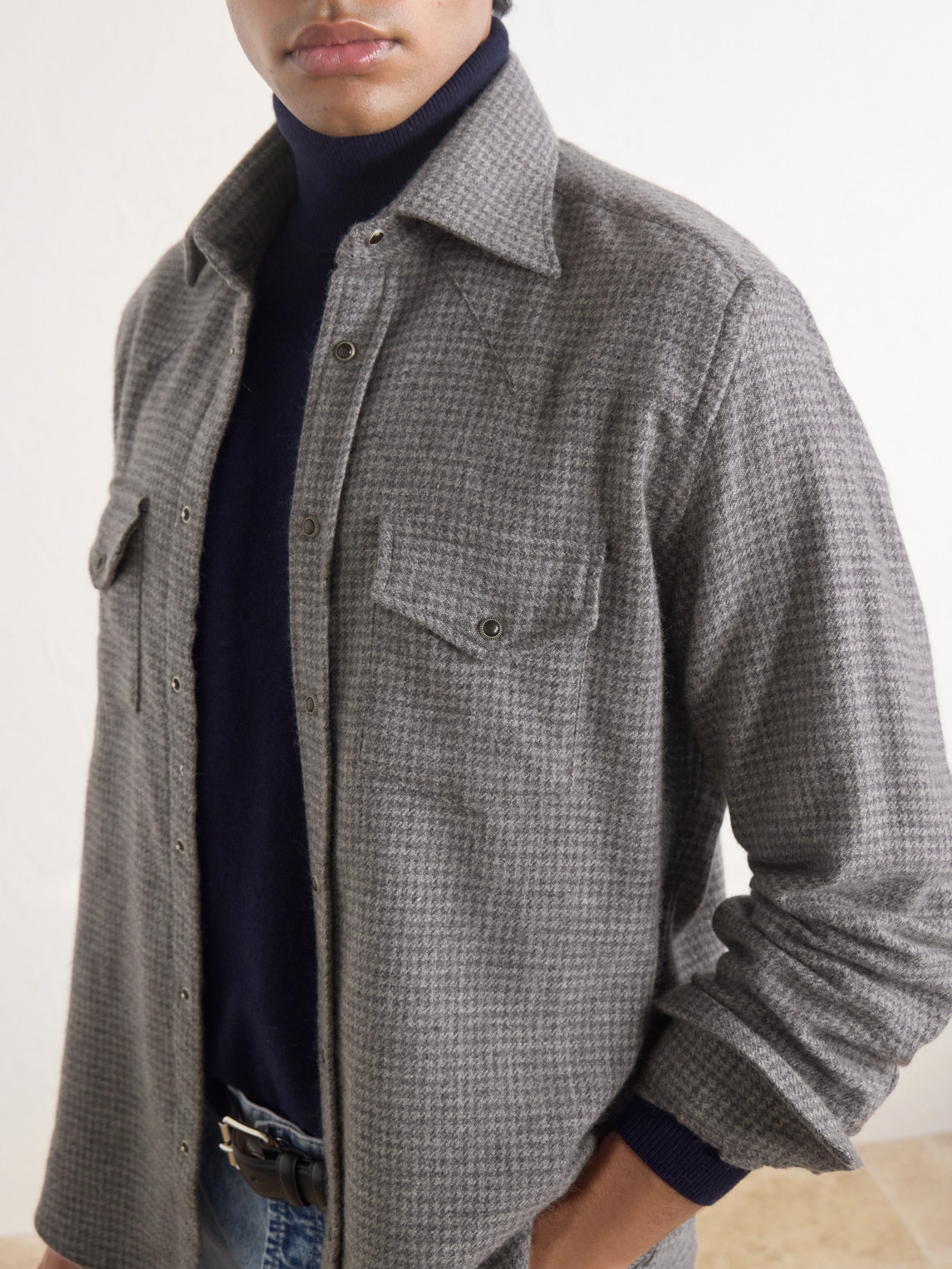 Texas Houndstooth Wool And Cashmere-Blend Shirt