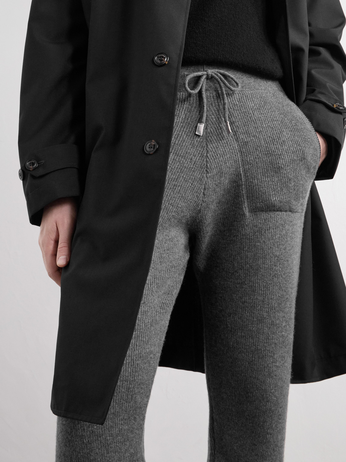 Tapered Ribbed Cashmere Drawstring Sweatpants