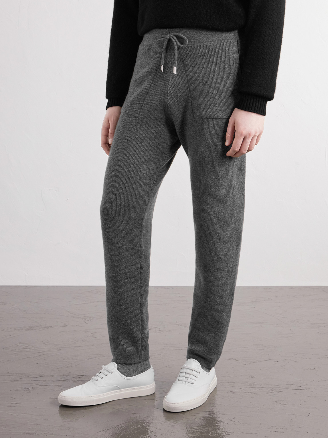 Tapered Ribbed Cashmere Drawstring Sweatpants
