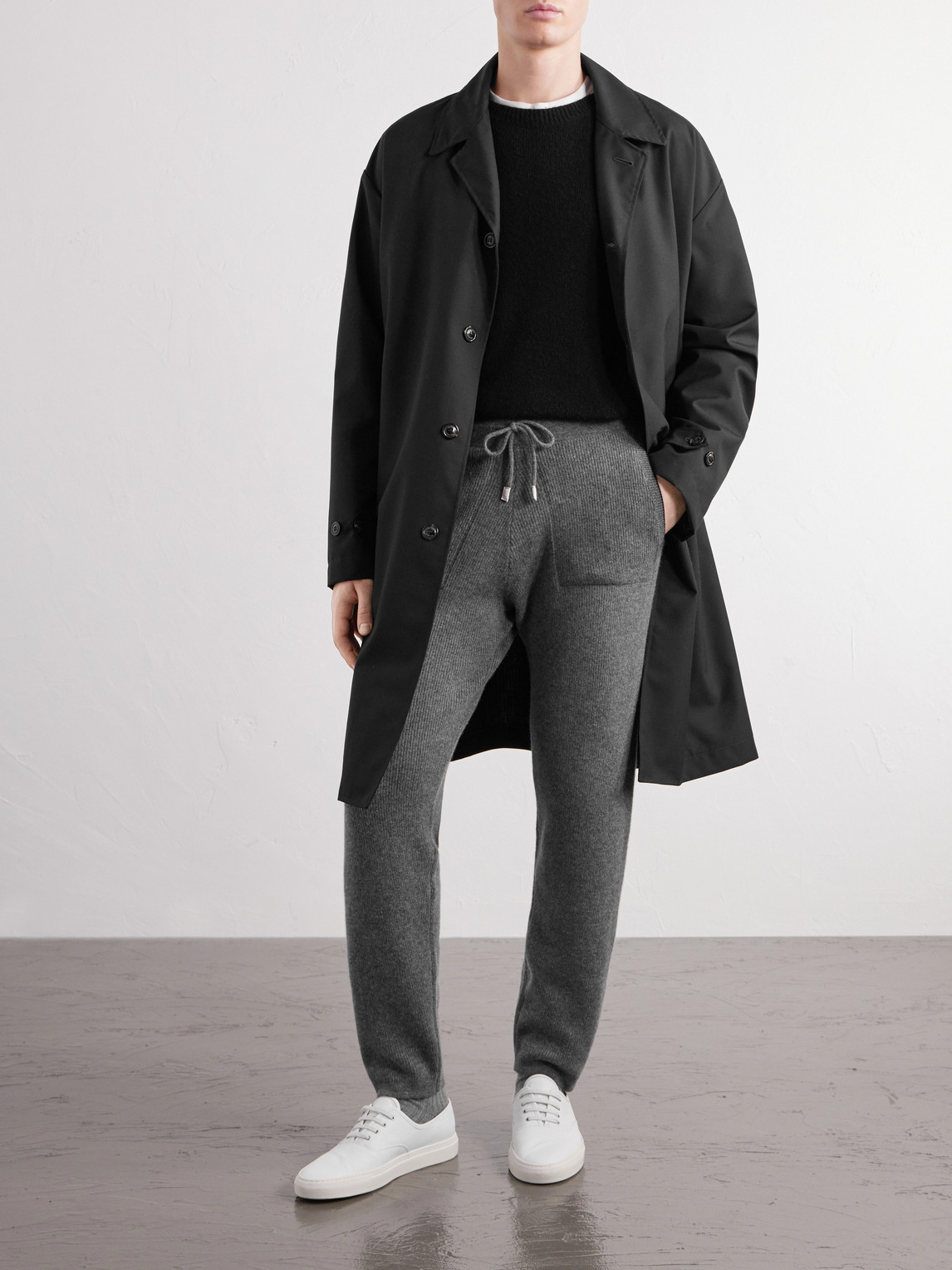 Tapered Ribbed Cashmere Drawstring Sweatpants