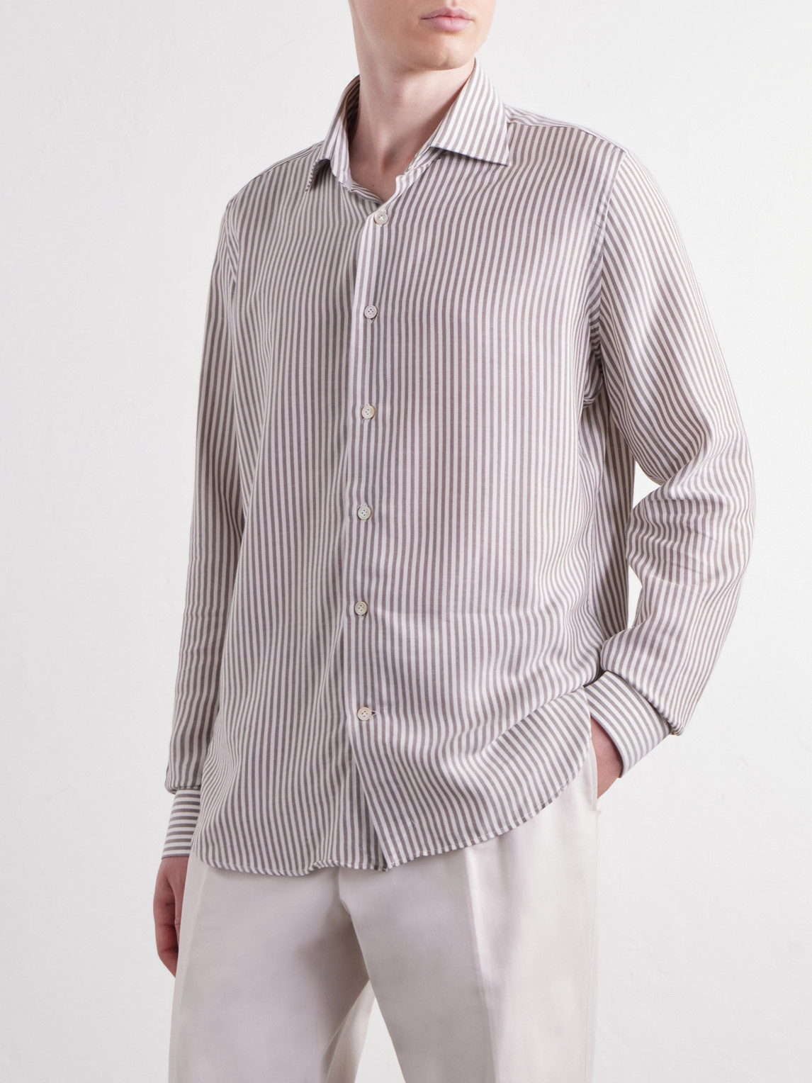 Striped Lyocell And Cotton-Blend Shirt