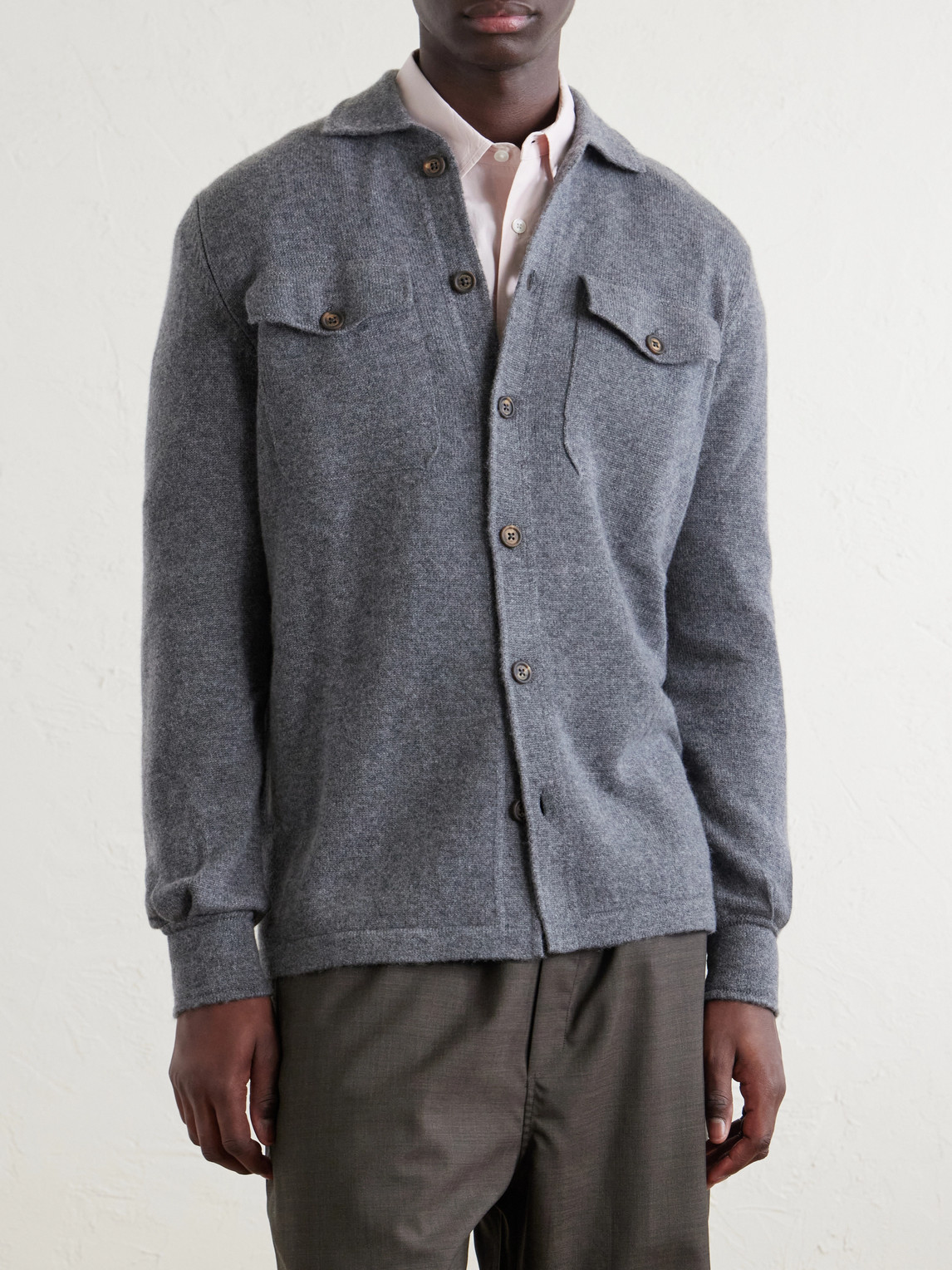Eleventy Cashmere Knitted Overshirt In Gray