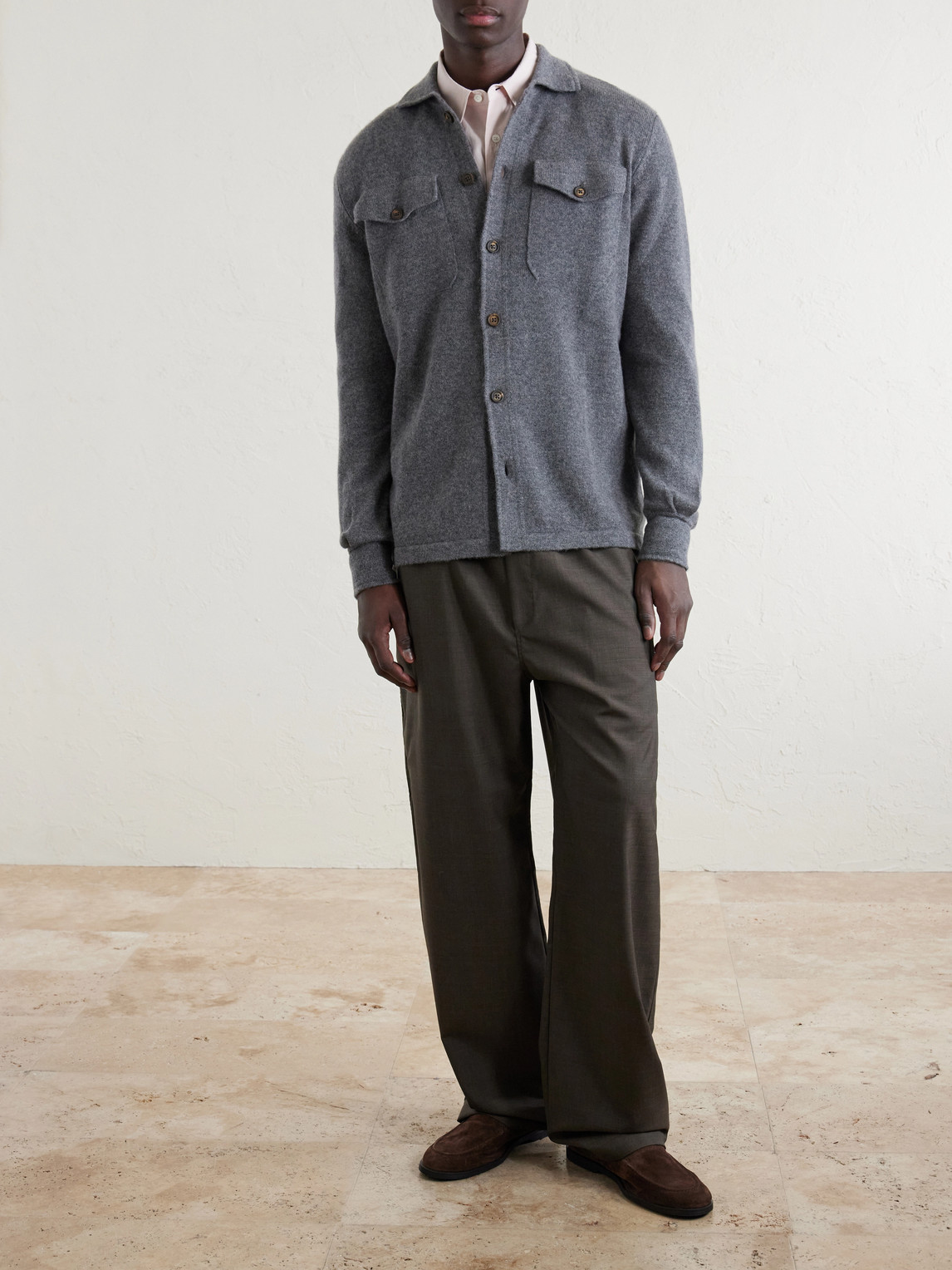Eleventy Cashmere Knitted Overshirt In Gray