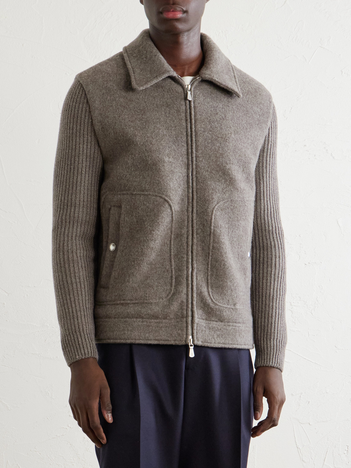 Ribbed-Trimmed And Felted Wool Jacket