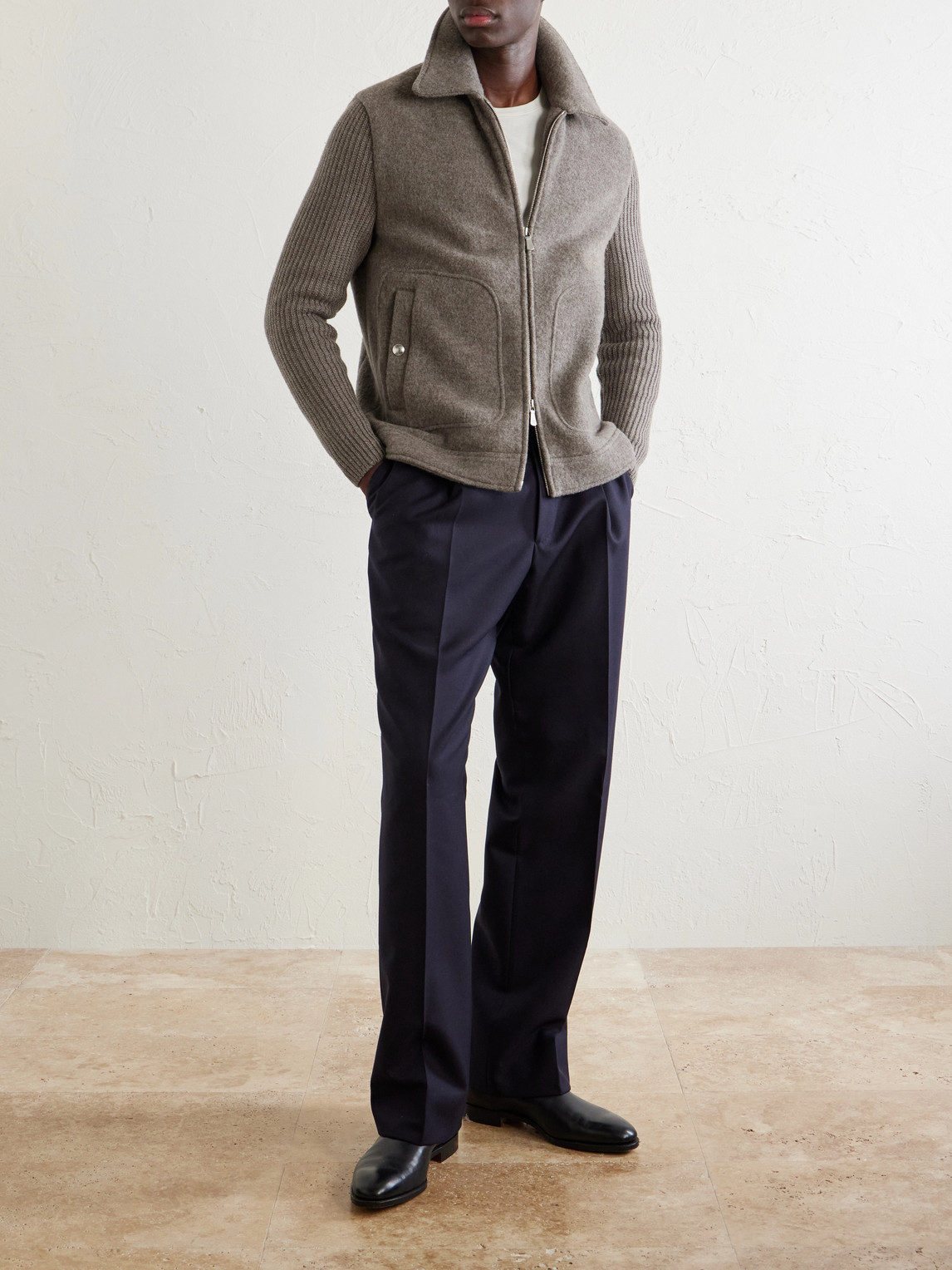 Ribbed-Trimmed And Felted Wool Jacket