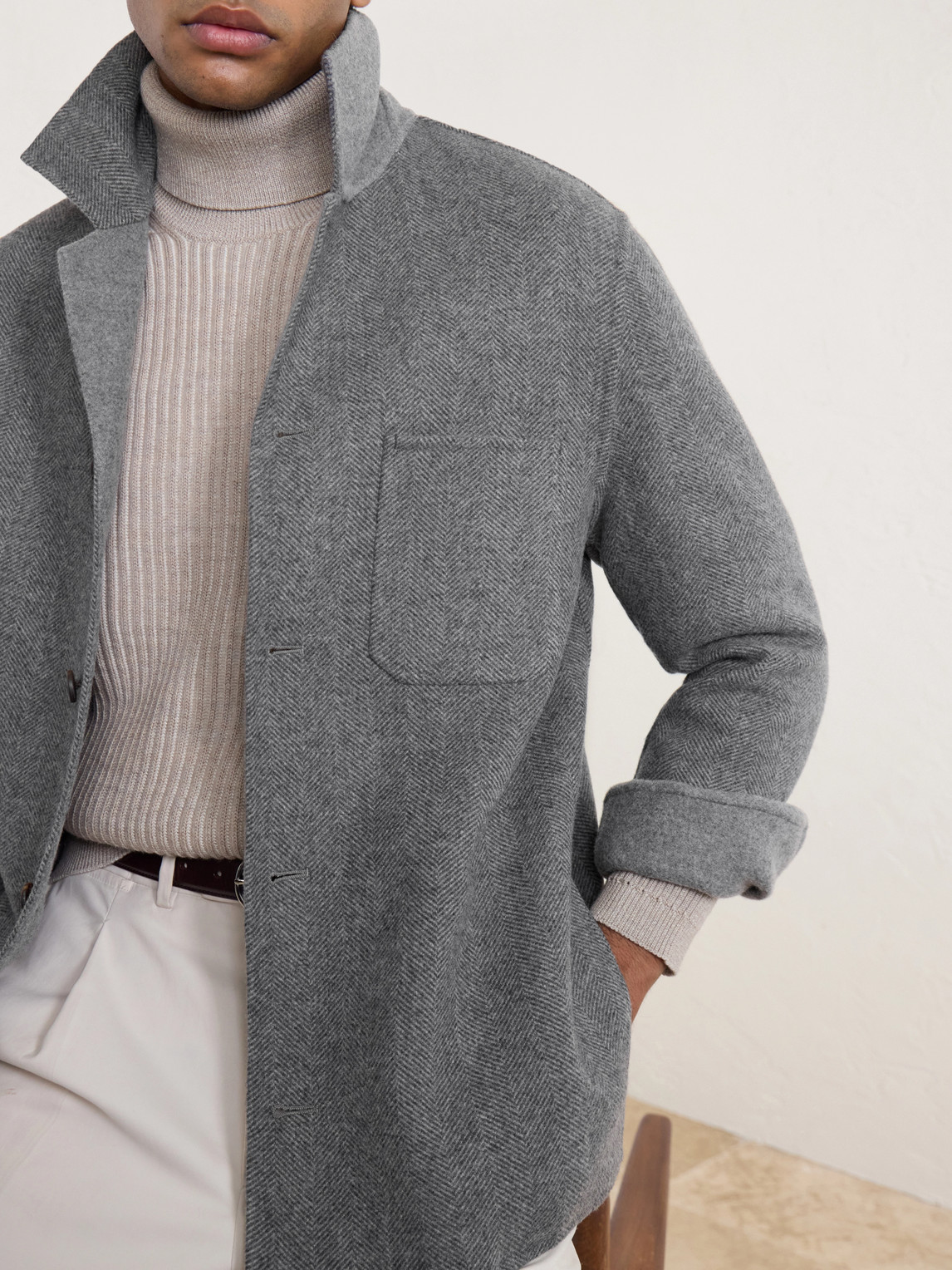 Reversible Herringbone Wool And Cashmere-Blend Overshirt