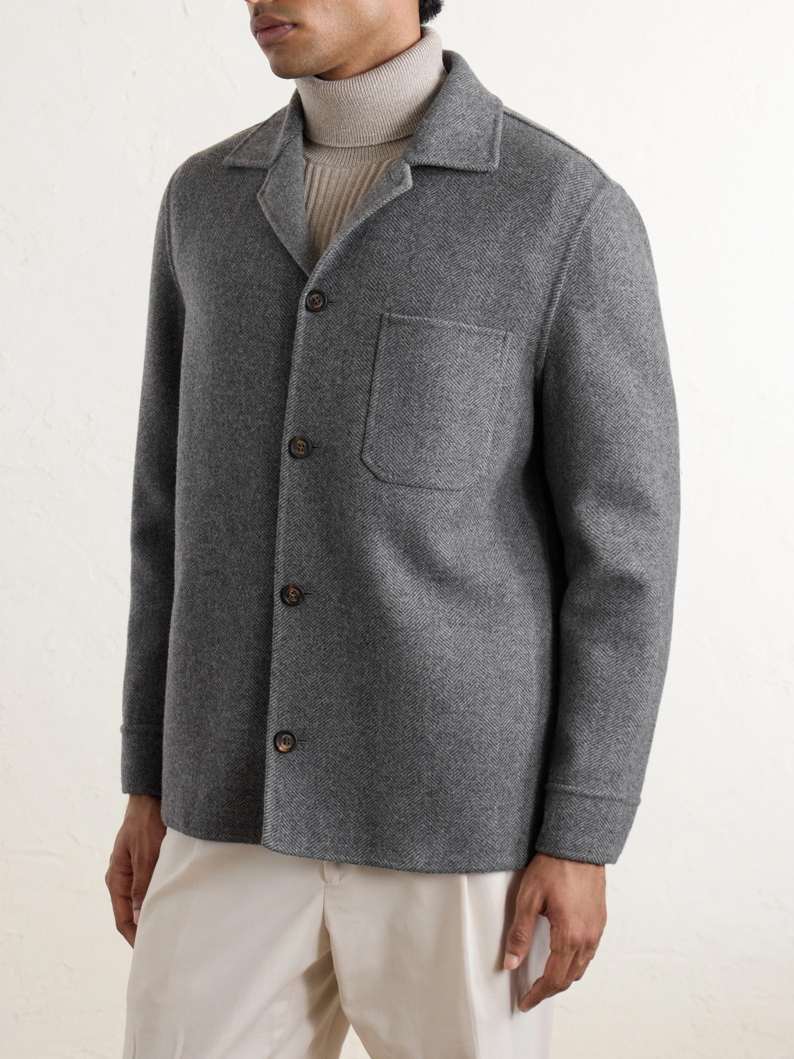 Reversible Herringbone Wool And Cashmere-Blend Overshirt