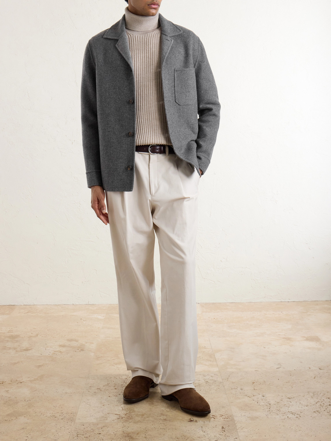 Reversible Herringbone Wool And Cashmere-Blend Overshirt
