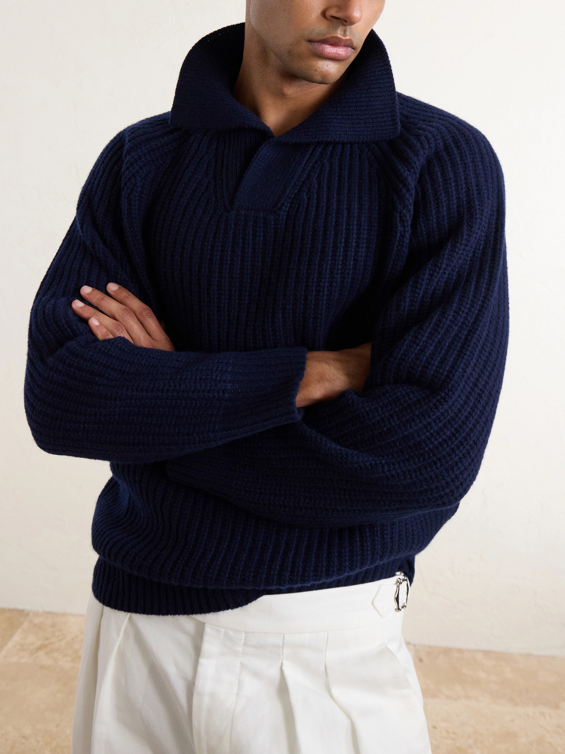 Ribbed-Knit Wool And Cashmere-Blend Polo Shirt
