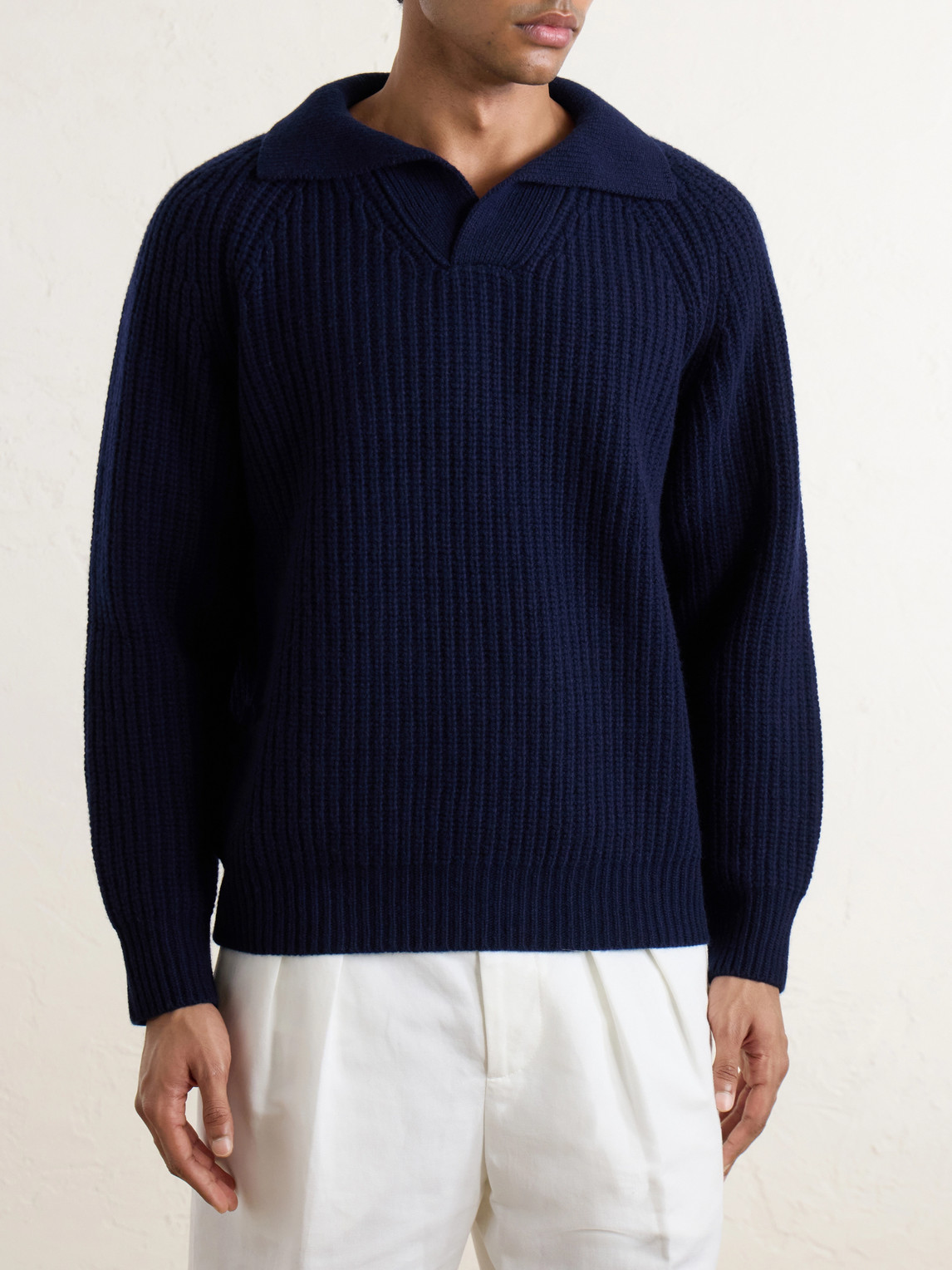 Ribbed-Knit Wool And Cashmere-Blend Polo Shirt