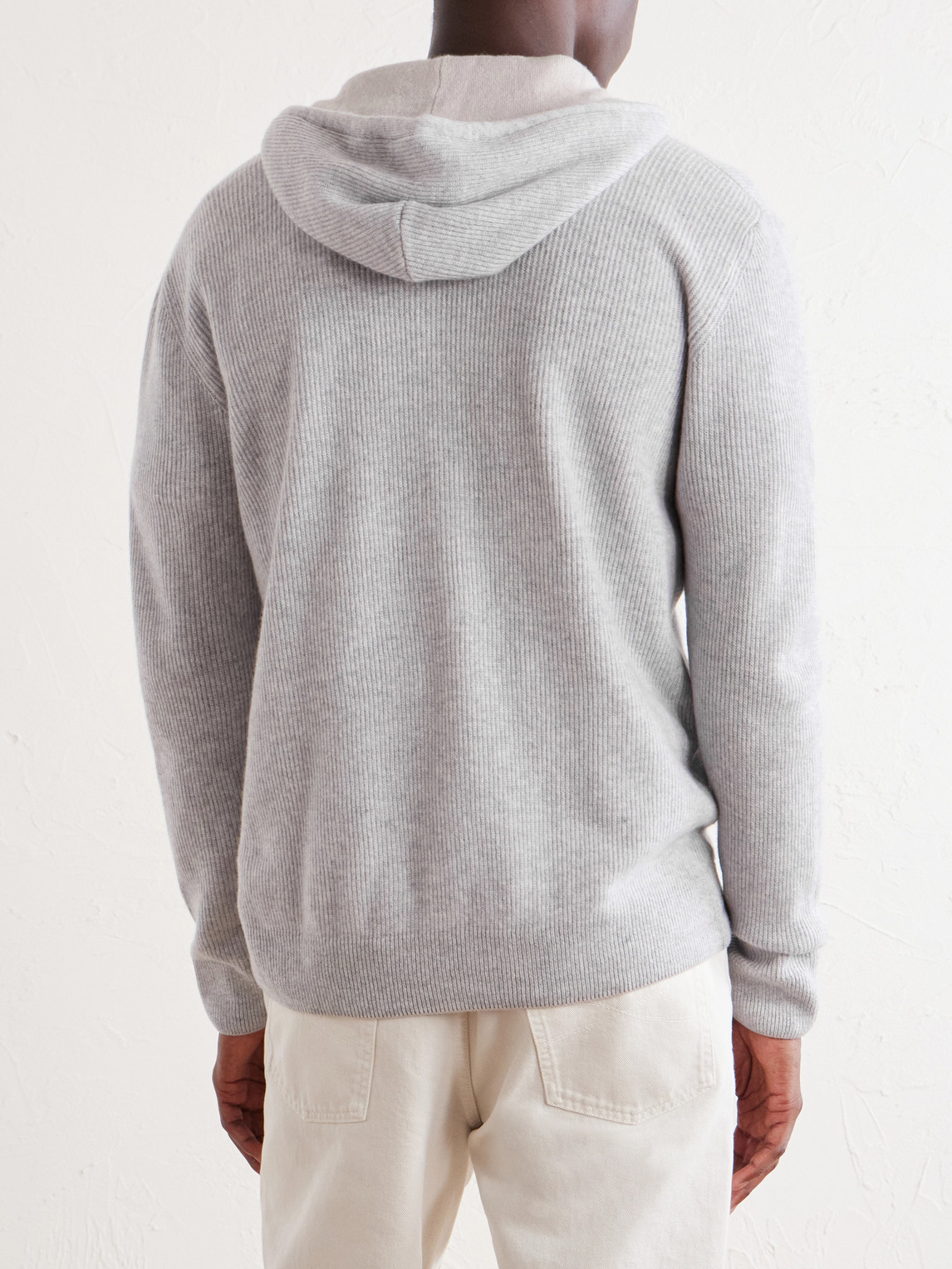 Ribbed Cashmere Zip-Up Hoodie