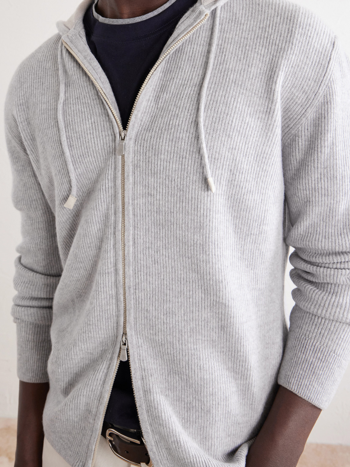 Ribbed Cashmere Zip-Up Hoodie