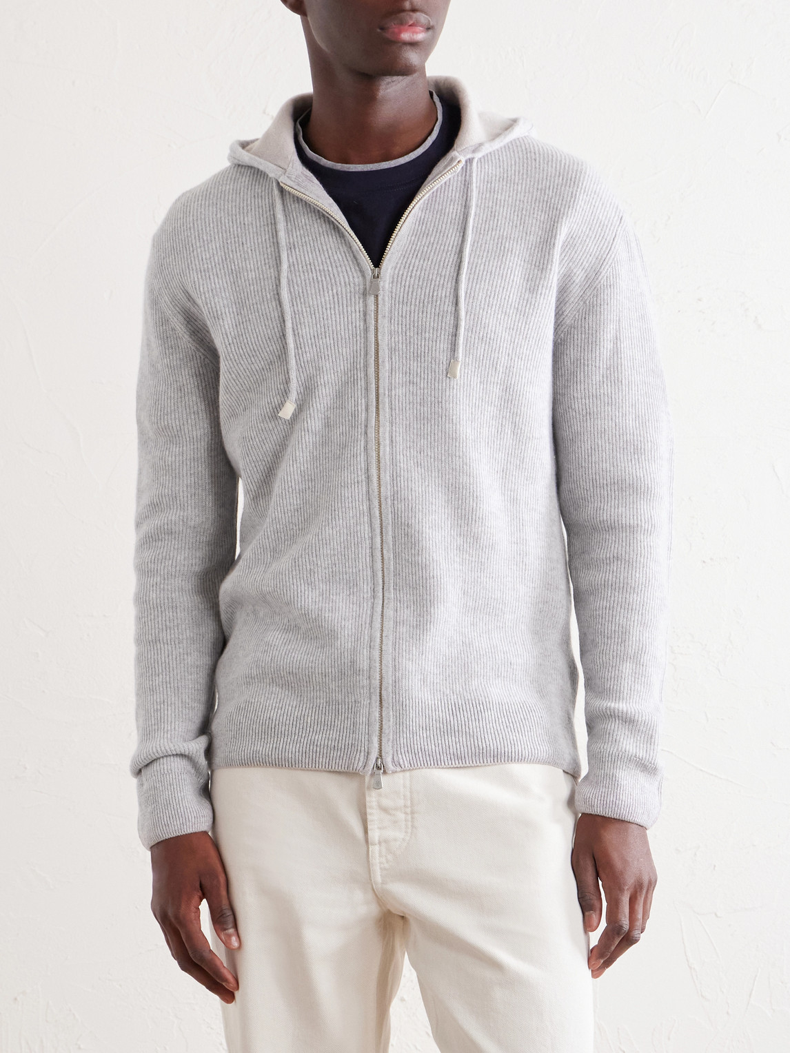 Ribbed Cashmere Zip-Up Hoodie