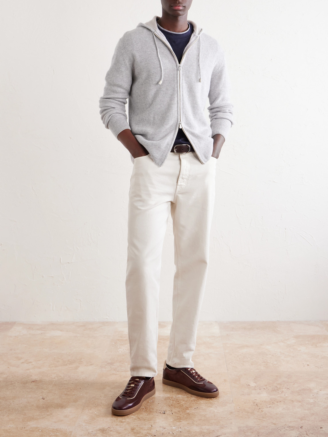 Ribbed Cashmere Zip-Up Hoodie