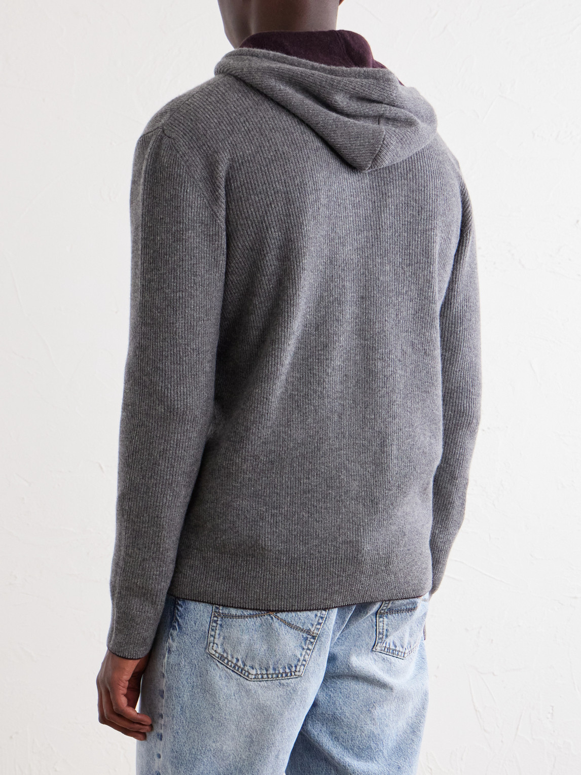Ribbed Cashmere Zip-Up Hoodie