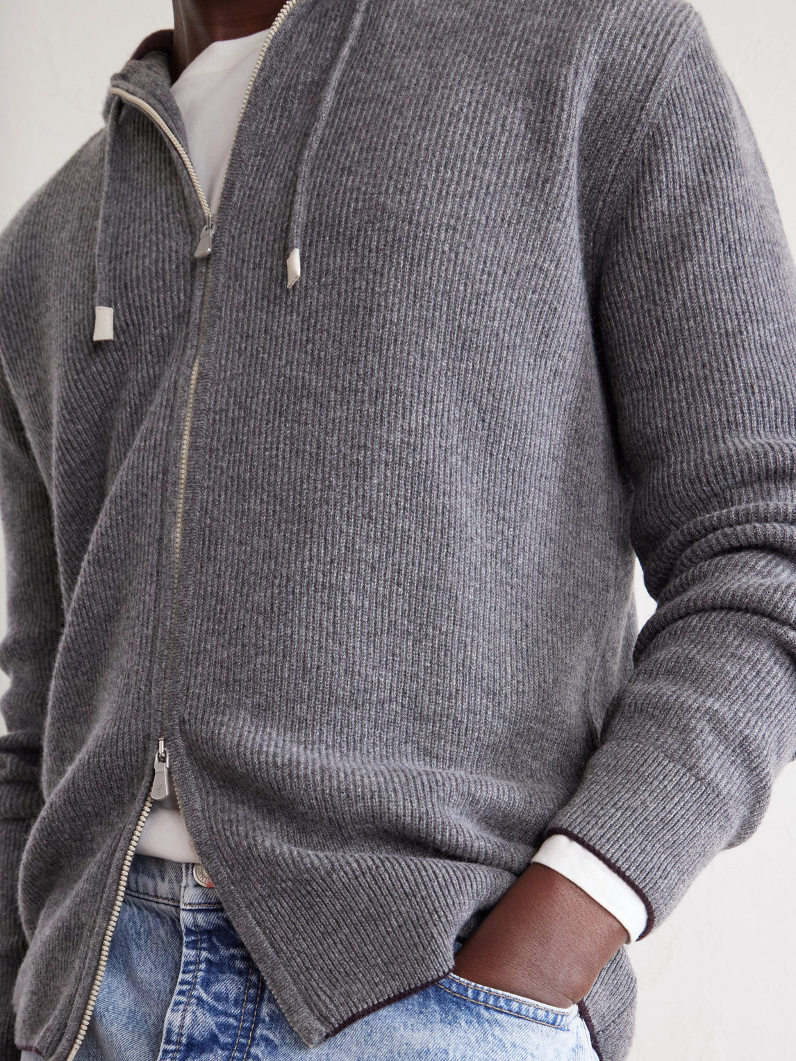 Ribbed Cashmere Zip-Up Hoodie