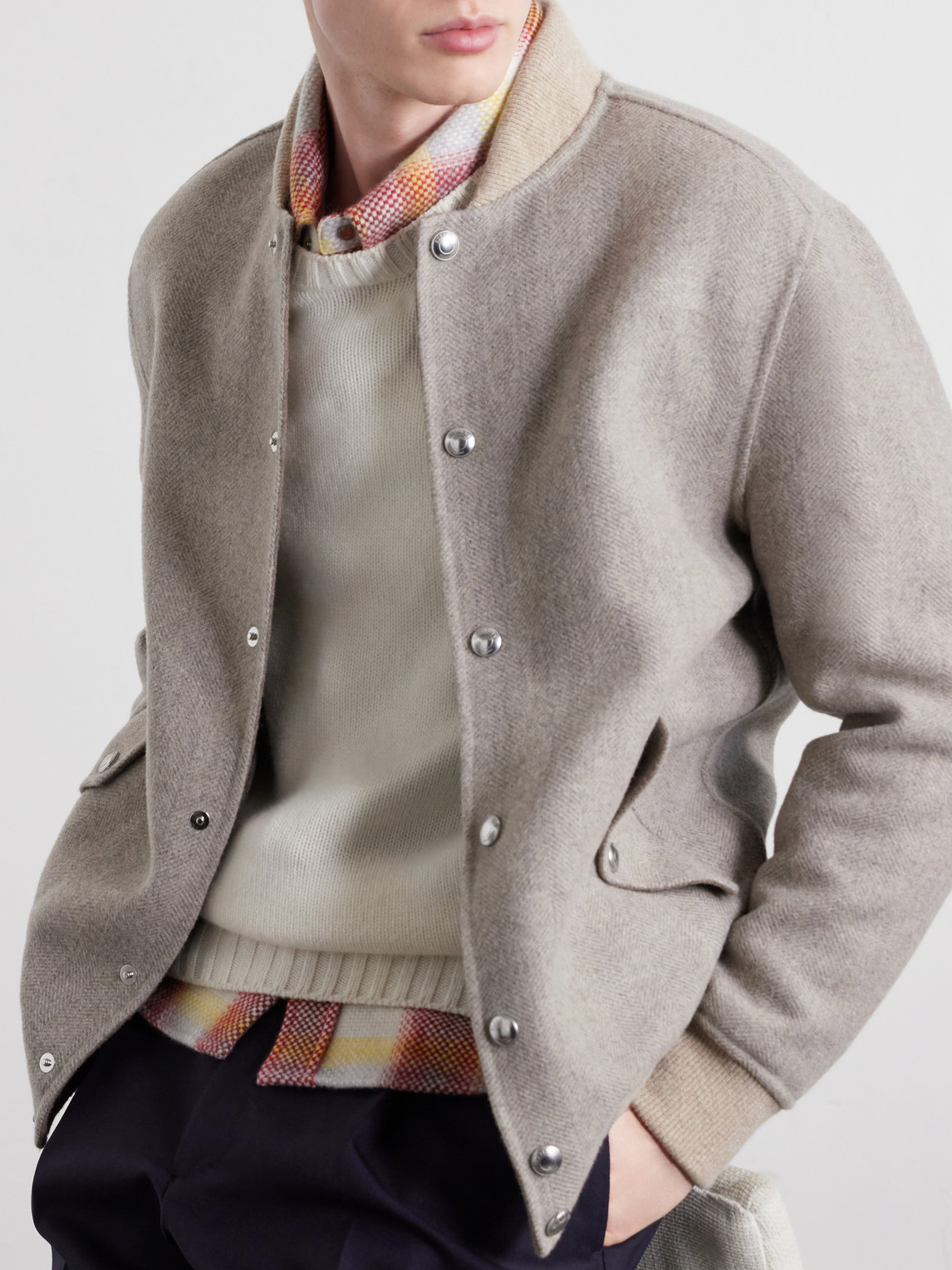 And Cashmere-Blend Herringbone Bomber Jacket