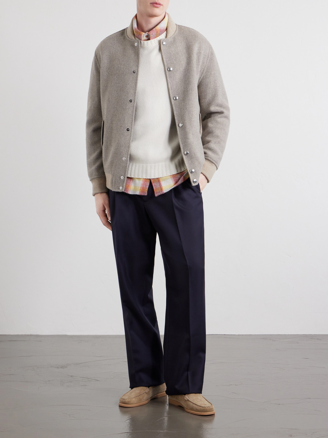 And Cashmere-Blend Herringbone Bomber Jacket