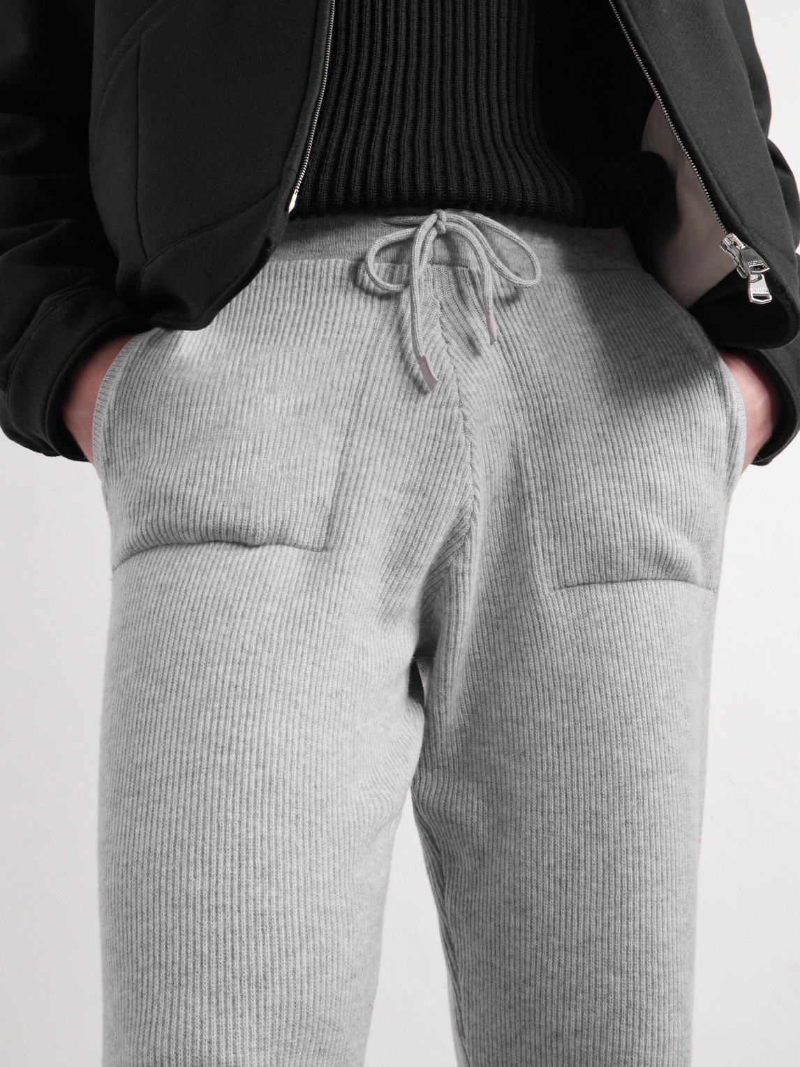 Tapered Ribbed Cashmere Drawstring Sweatpants